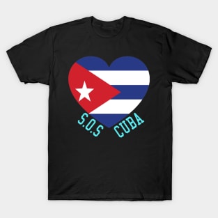 SOS Cuba Politics Protest Dictator Freedom Cuban Flag Heart T-Shirt